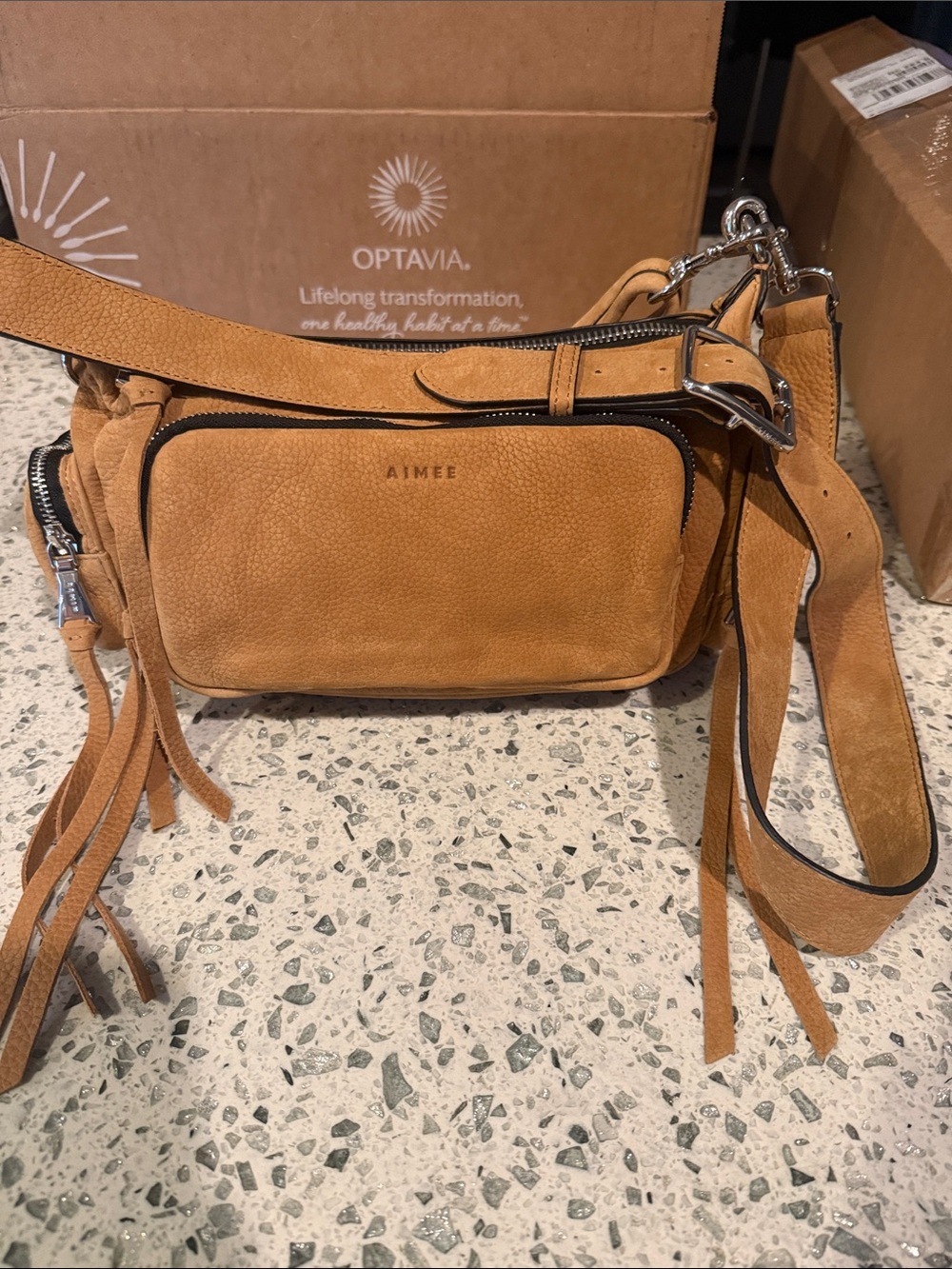 Aimee Kestenberg Tan Suede Crossbody Bag